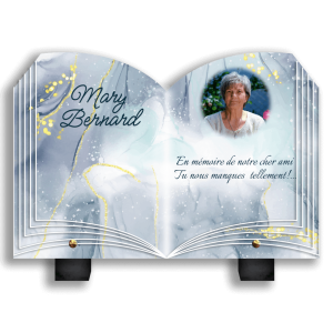 Plaque Funéraire Bleue avec Paillettes Dorées