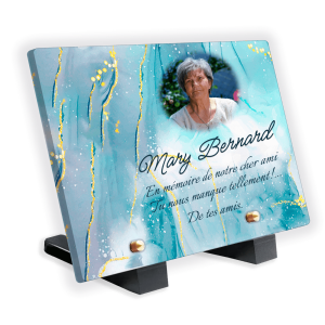Plaque Funéraire Bleue avec Paillettes Dorées