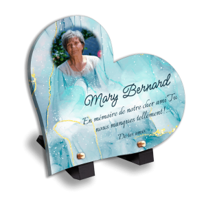 Plaque Funéraire Bleue avec Paillettes Dorées