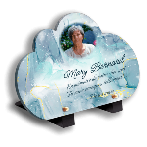 Plaque Funéraire Bleue avec Paillettes Dorées