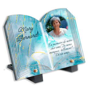 Plaque Funéraire Bleue avec Paillettes Dorées