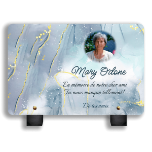 Plaque Funéraire Bleue avec Paillettes Dorées